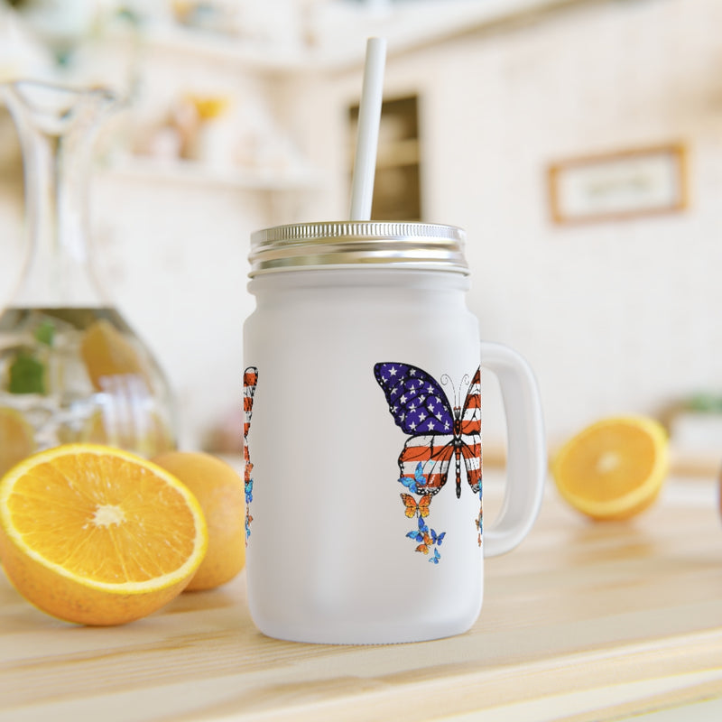 Load image into Gallery viewer, American Butterfly 12oz mason jar drinking glass