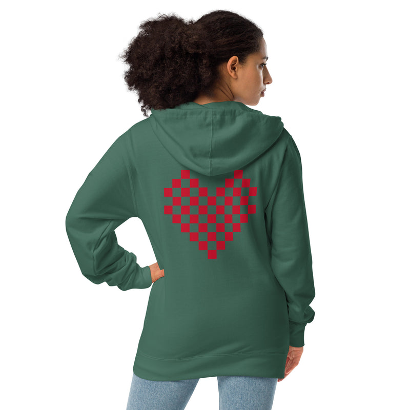 Load image into Gallery viewer, Checkered Heart zip up hoodie
