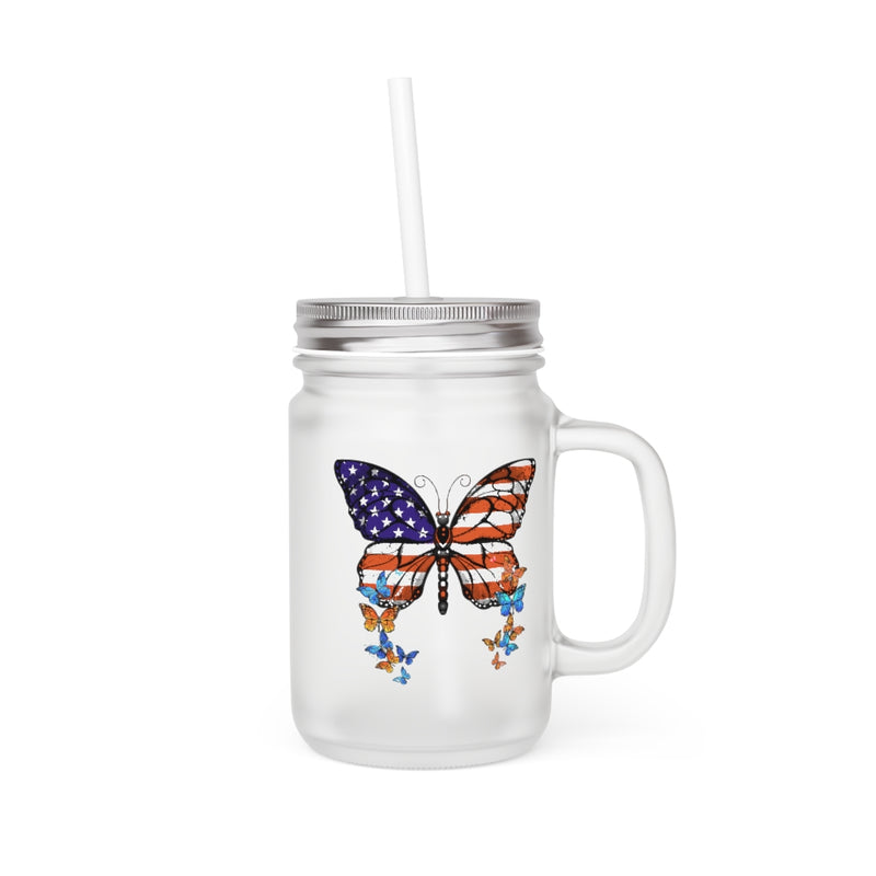 Load image into Gallery viewer, American Butterfly 12oz mason jar drinking glass
