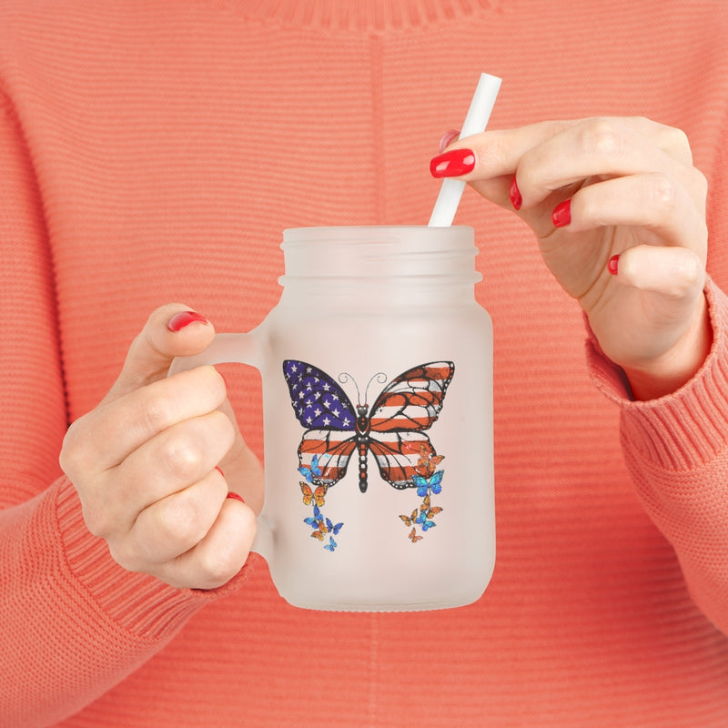 Load image into Gallery viewer, American Butterfly 12oz mason jar drinking glass
